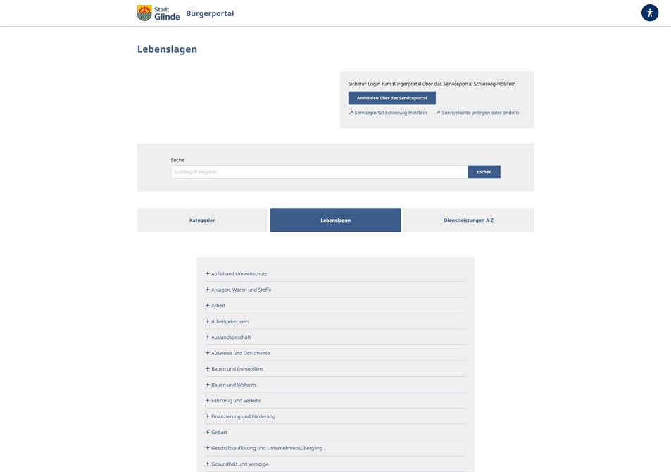 Screenshot des Bürgerportals der Stadt Glinde