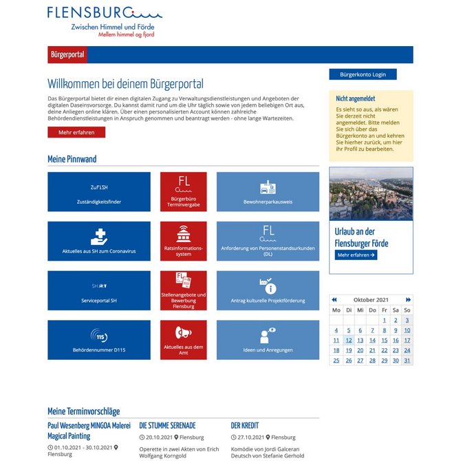Screenshot des Bürgerportals Flensburg