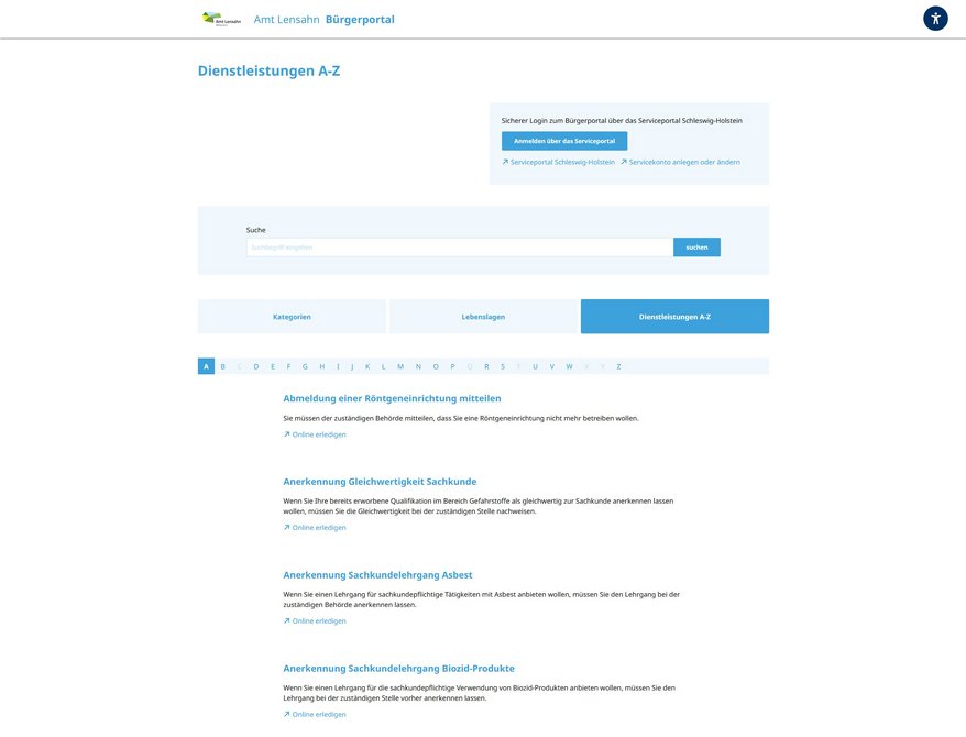 Screenshot des Bürgerportals des Amtes Lensahn