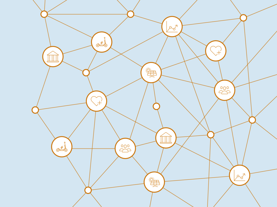 In der Grafik wird verdeutlicht, dass DigitalHubs untereinander vernetzt sind und themenübergreifend funktionieren