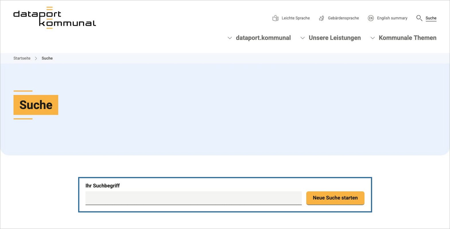Bildschirmfoto der Suchfunktion